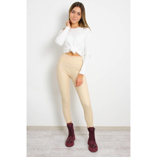 JASNO BEŻOWE OCIEPLANE  LEGGINSY Z IMITACJI SKÓRY - WYSOKI STAN Olika L/XL olika.com.pl
