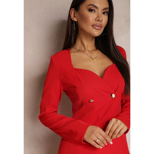 Czerwona Sukienka Marynarka Taliowana z Guzikami Zinoma Renee odzież  okazyjna cena