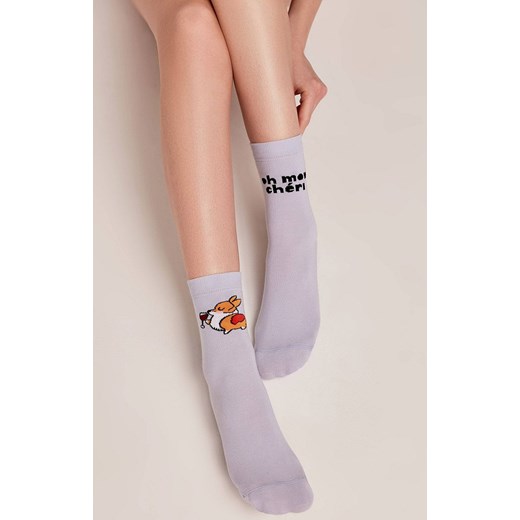 Bawełniane skarpetki z wzorem Oh mon cheri, Kolor jasny fiolet, Rozmiar 36-39, Conte ze sklepu Intymna w kategorii Skarpetki damskie - zdjęcie 147085673