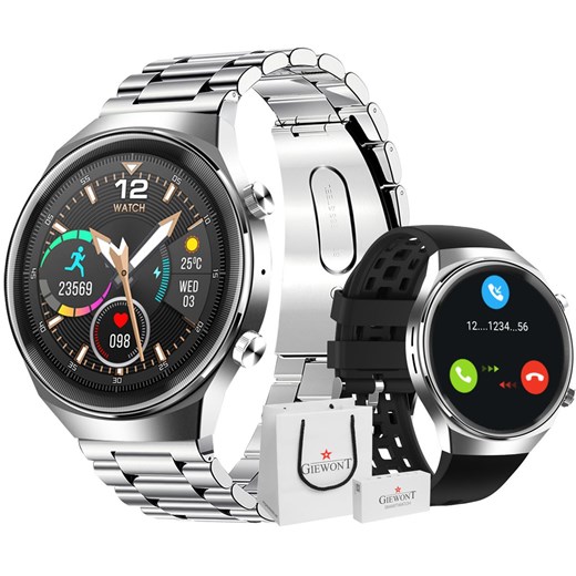 Smartwatch Giewont GW440-4 Srebrny + Pasek Czarny Silikonowy Giewont Moda Dla Ciebie