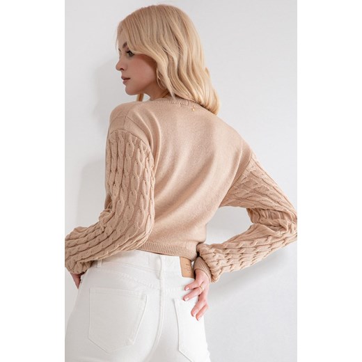 F1209 sweter z wełny merino, Kolor karmelowy, Rozmiar S/M, Fobya Fobya S/M Primodo