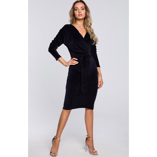 M561 welurowa sukienka, Kolor granatowy, Rozmiar L, MOE Moe S Primodo