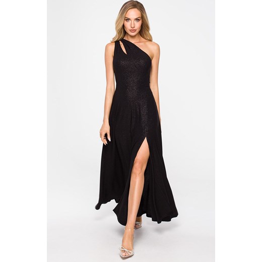 Suknia z wycięciem w dekolcie w kolorze czarnym M718, Kolor czarny, Rozmiar L, MOE ze sklepu Primodo w kategorii Sukienki - zdjęcie 147104790