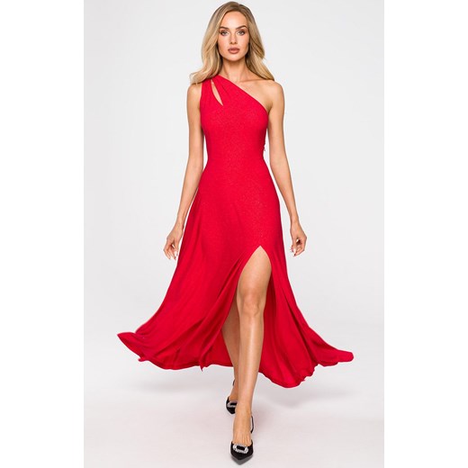 Suknia z wycięciem w dekolcie w kolorze czerwonym M718, Kolor czerwony, Rozmiar L, MOE ze sklepu Primodo w kategorii Sukienki - zdjęcie 147104794