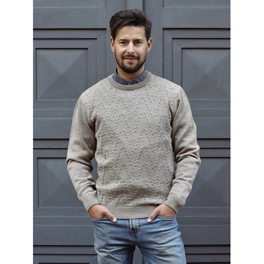Sweter męski - wełna merino - Stefano - beż - M ze sklepu Swetry Lasota w kategorii Swetry męskie - zdjęcie 147128220