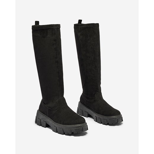 Damskie czarne wsuwane kozaki do kolana Nedara - Obuwie Royalfashion.pl 41 royalfashion.pl