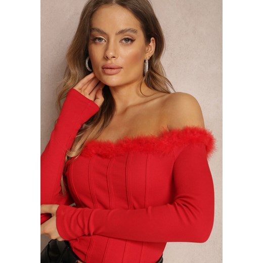 Czerwona Bluzka z Piórami Serina Renee S promocyjna cena Renee odzież