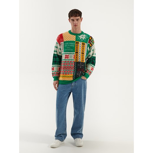 Świąteczny sweter w żakardowe wzory stylu patchwork - Wielobarwny House S House