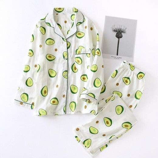 Piżama damska wzór awokado - Biały / M ze sklepu Maybella.pl w kategorii Piżamy damskie - zdjęcie 147234921