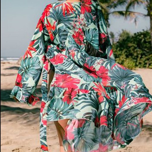 Kimono plażowe z motywem egzotycznych roślin - Uniwersalny ze sklepu Maybella.pl w kategorii Odzież plażowa - zdjęcie 147242552