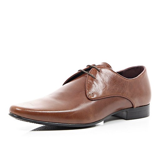 Brown high shine leather formal shoes river-island brazowy 