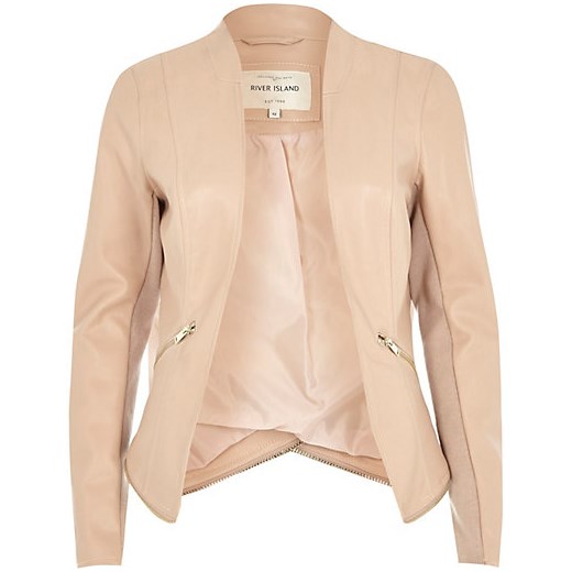 Pink leather-look blazer jacket river-island bezowy kurtki