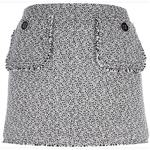 White boucle knit pocket trim mini skirt river-island szary mini