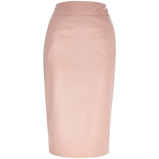 Pink high waisted leather-look skirt river-island bezowy skórzane
