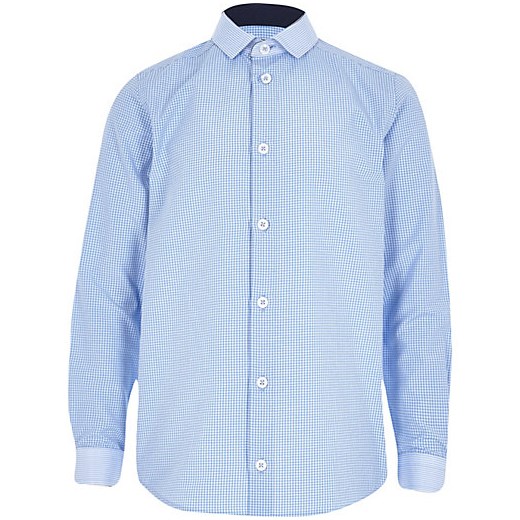Boys blue long sleeved gingham shirt river-island niebieski t-shirty