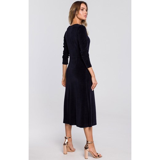M557 Welurowa sukienka midi, Kolor granatowy, Rozmiar S, MOE Moe XL Primodo