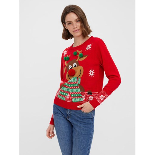 Vero Moda Sweter New Frosty Deer 10272616 Czerwony Regular Fit Vero Moda XS MODIVO