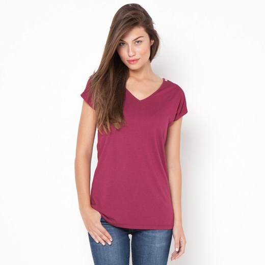 T-shirt z dekoltem w kształcie litery „V”, krótki rękaw, bawełna i modal la-redoute-pl rozowy t-shirty