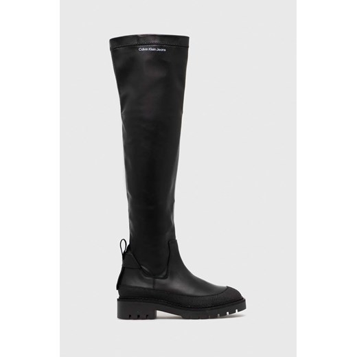 Calvin Klein Jeans kozaki Combat Knee Boot damskie kolor czarny na płaskim 40 ANSWEAR.com