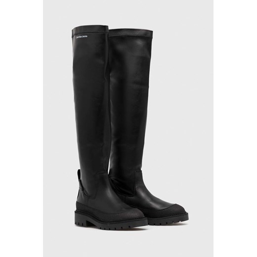 Calvin Klein Jeans kozaki Combat Knee Boot damskie kolor czarny na płaskim 37 ANSWEAR.com