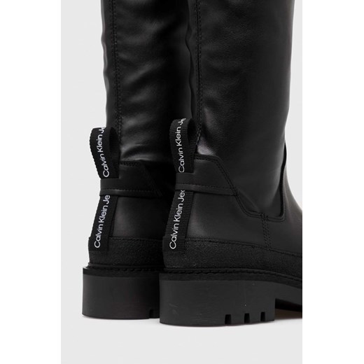 Calvin Klein Jeans kozaki Combat Knee Boot damskie kolor czarny na płaskim 37 ANSWEAR.com