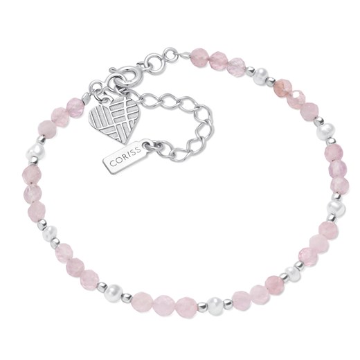 Bransoletka z kwarcu i perły słodkowodnej w różowym kolorze z sercem Coriss Coriss L - 18 cm Coriss