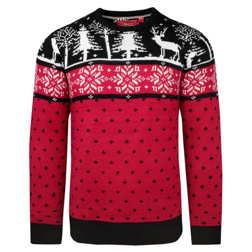 Czerwony, Świąteczny Sweter w Norweski Wzór - Brave Soul SWBRSAW22FEZZIWIred ze sklepu JegoSzafa.pl w kategorii Swetry męskie - zdjęcie 147358091