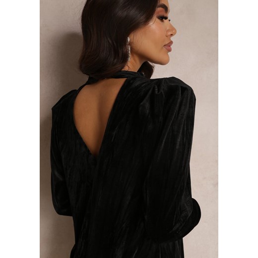 Czarna Sukienka Welurowa z Wycięciem na Plecach Crosoli Renee M promocja Renee odzież