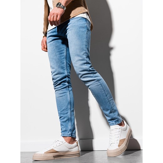 Spodnie męskie jeansowe SKINNY FIT P1007 - jasnoniebieskie M wyprzedaż ombre