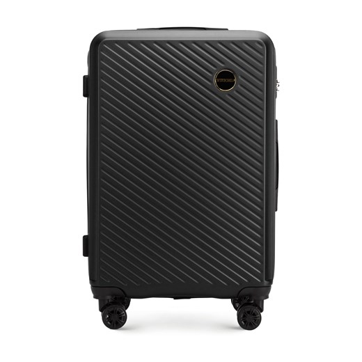 Średnia walizka z ABS-u w ukośne paski czarna ze sklepu WITTCHEN w kategorii Walizki - zdjęcie 147420554