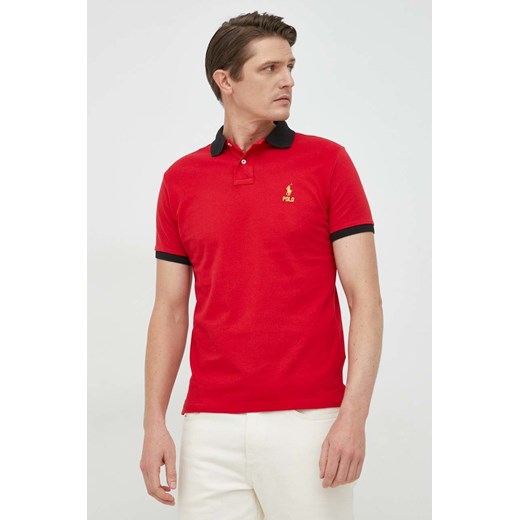 Polo Ralph Lauren polo bawełniane kolor czerwony gładki ze sklepu ANSWEAR.com w kategorii T-shirty męskie - zdjęcie 147423533