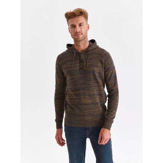 Sweter z kapturem i guzikami przy dekolcie ze sklepu Top Secret w kategorii Swetry męskie - zdjęcie 147441680