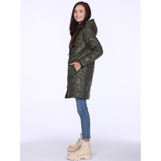 Zielona pikowana kurtka z kapturem Perso Perso XL Eye For Fashion