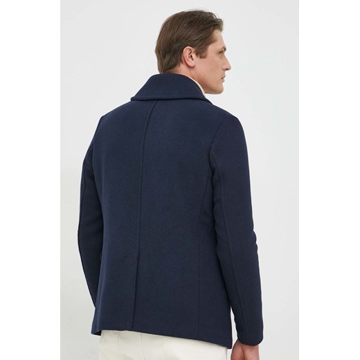 Selected Homme płaszcz z domieszką wełny kolor granatowy przejściowy dwurzędowy Selected Homme L ANSWEAR.com