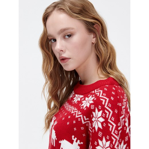 Cropp - Świąteczny sweter ze skandynawskim wzorem - Bordowy Cropp S Cropp