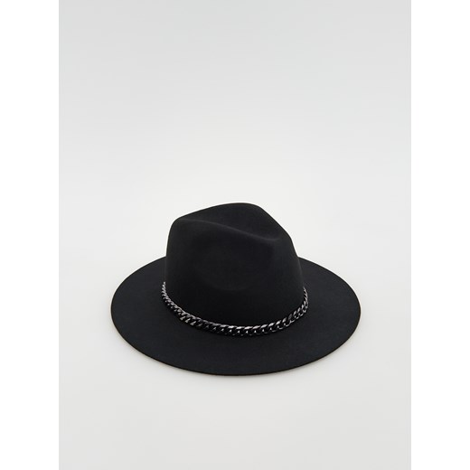 Reserved - Wełniany kapelusz fedora z łańcuchem - Czarny Reserved S Reserved