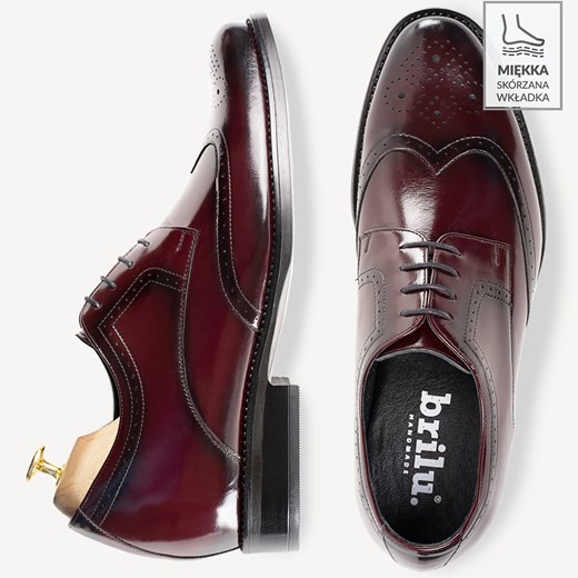 Męskie podwyższające buty wizytowe brogsy Dylan bordowe Brilu 41 promocja brilu.pl