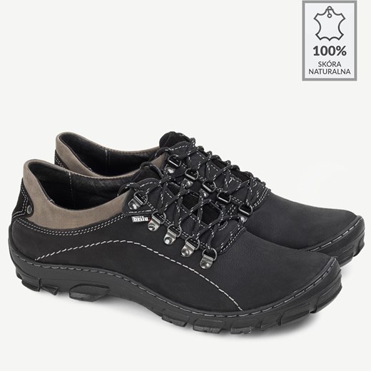 Męskie buty trekkingowe skórzane David czarne Brilu 40 brilu.pl okazyjna cena