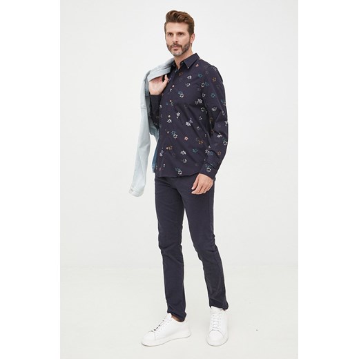 PS Paul Smith koszula bawełniana męska kolor granatowy slim z kołnierzykiem Ps Paul Smith L promocja ANSWEAR.com