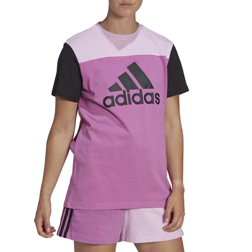 Koszulka adidas Essentials Colorblock Logo HJ9470 - różowo-czarna ze sklepu streetstyle24.pl w kategorii Bluzki damskie - zdjęcie 147590151