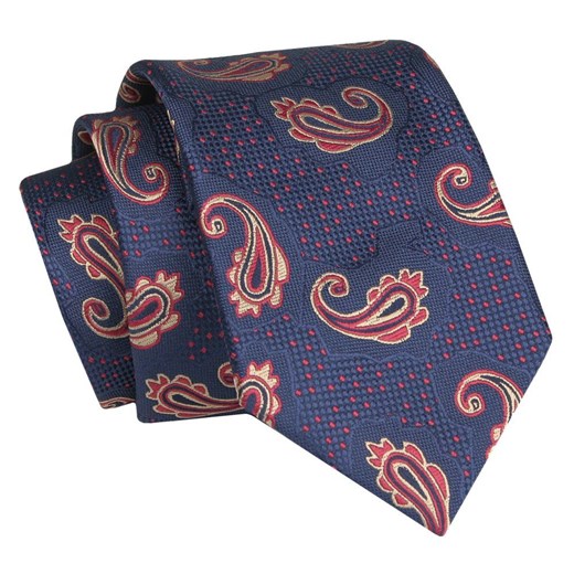 Krawat - ALTIES - Granat w Duże Wzory Paisley KRALTS0872 ze sklepu JegoSzafa.pl w kategorii Krawaty - zdjęcie 147609621