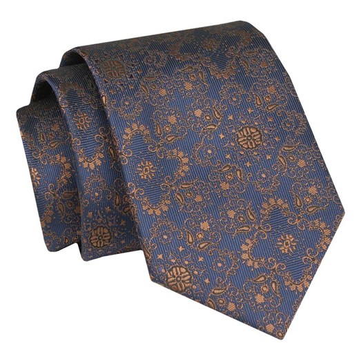 Krawat - ALTIES - Granat w Jasnobrązowy Wzór KRALTS0856 ze sklepu JegoSzafa.pl w kategorii Krawaty - zdjęcie 147609623