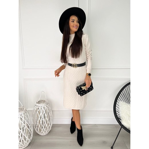 Beżowa Sweterkowa Sukienka Modnakiecka.pl L/XL ModnaKiecka.pl