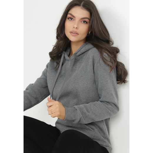 Ciemnoszara Bluza Basic z Kapturem Philelaia S okazja Born2be Odzież
