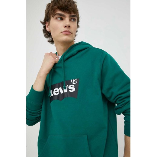Levi&apos;s bluza bawełniana męska kolor zielony z kapturem z nadrukiem ze sklepu ANSWEAR.com w kategorii Bluzy męskie - zdjęcie 147661220