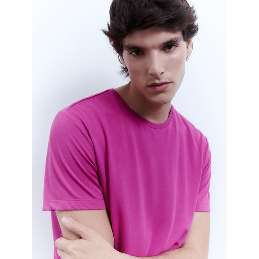 Reserved - T-shirt regular z modalem - Różowy Reserved M Reserved