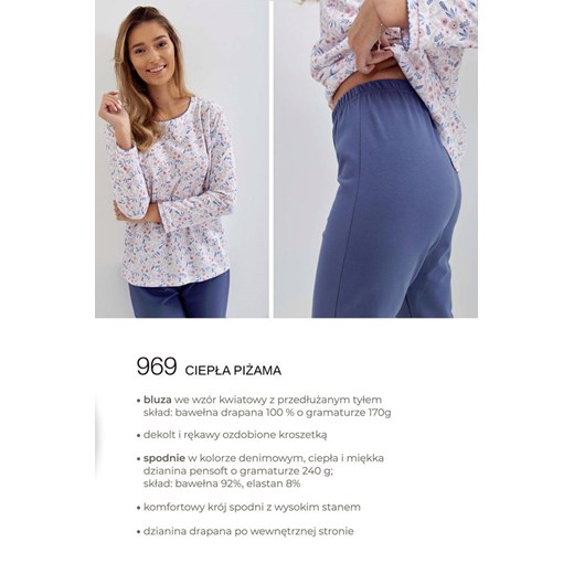 Ciepła piżama damska Cana 969 kwiatki-jeans Cana XL piubiu_pl