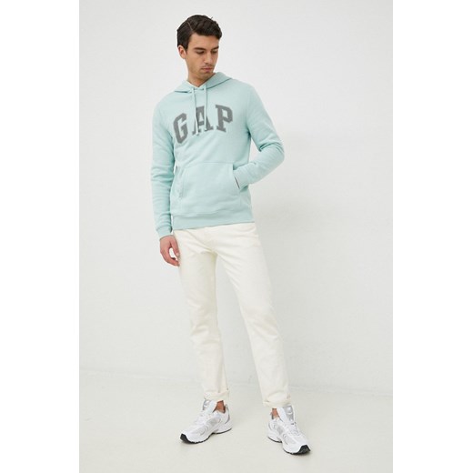 GAP bluza męska kolor turkusowy z kapturem z aplikacją Gap XL ANSWEAR.com