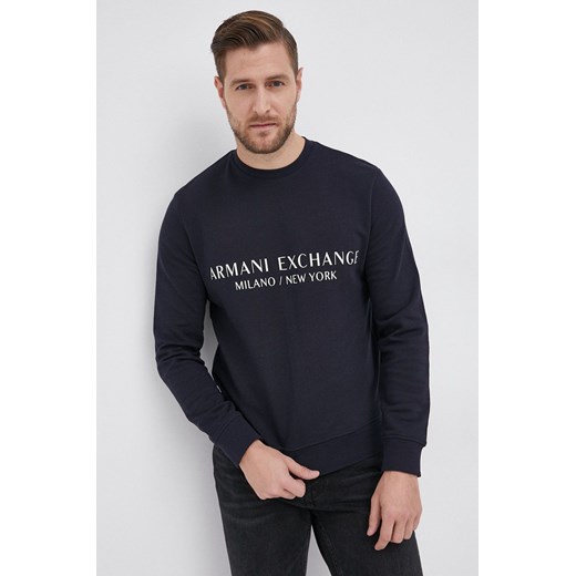 Armani Exchange bluza bawełniana męska kolor granatowy z nadrukiem 8NZM88 ZJKRZ NOS ze sklepu ANSWEAR.com w kategorii Bluzy męskie - zdjęcie 147800503