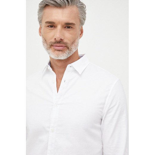 Armani Exchange koszula bawełniana męska kolor biały slim z kołnierzykiem klasycznym 8NZCGB Z8ANZ NOS ze sklepu ANSWEAR.com w kategorii Koszule męskie - zdjęcie 147800702